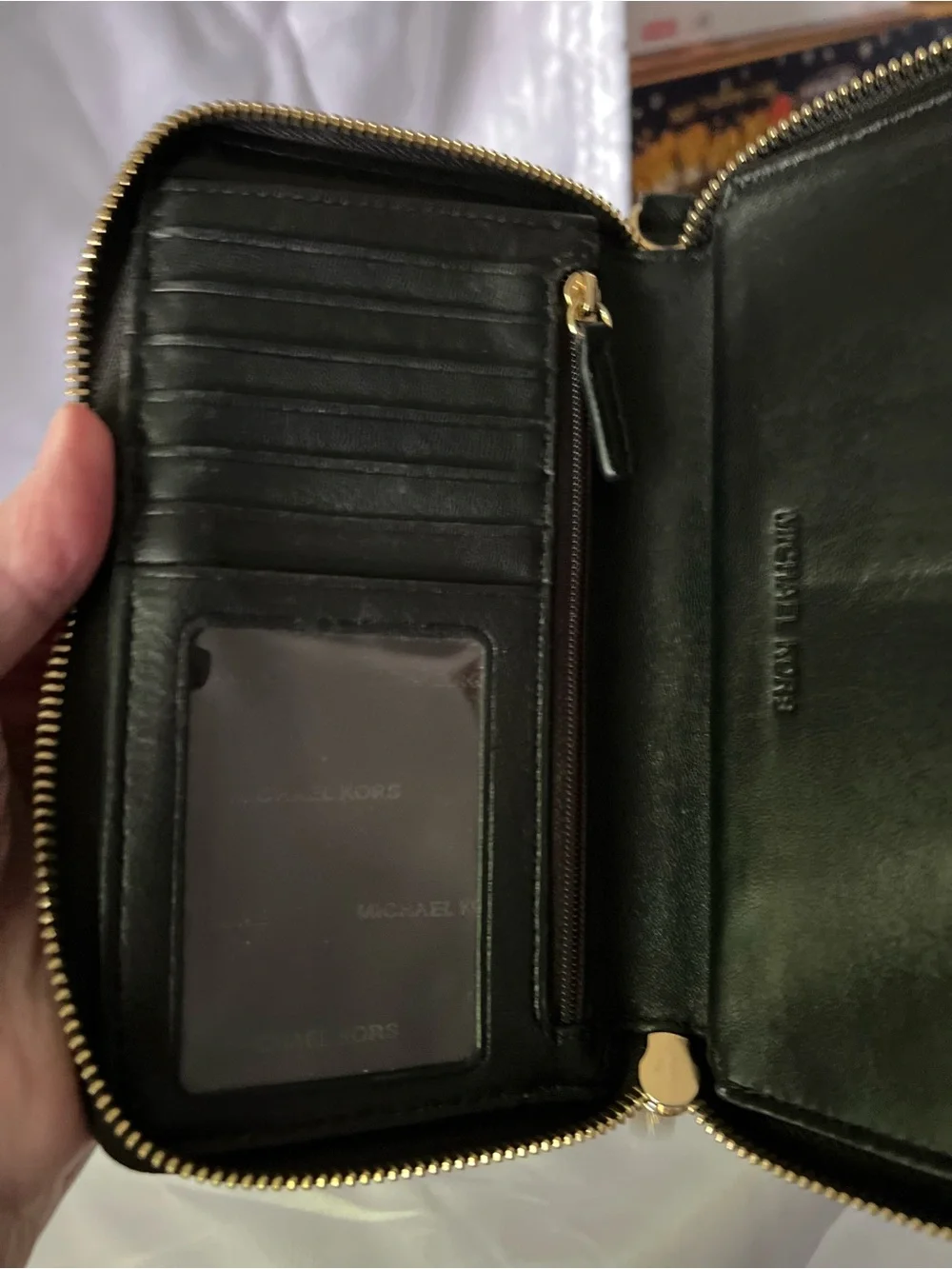 Michael Kors Black Floral Lace Zip-Around Wallet with Gold Logo